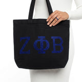 Zeta Phi Beta Rhinestone Black Canvas Tote