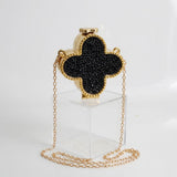 Mini Black Quatrefoil Sparkle Crossbody Compact