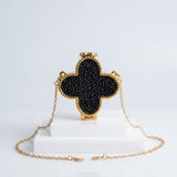 Mini Black Quatrefoil Sparkle Crossbody Compact