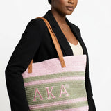 AKA Faded Pink Raffia Embroidered Beach Tote Bag