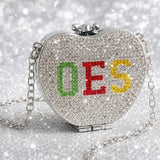 OES Mini Rhinestone Heart Crossbody Compact