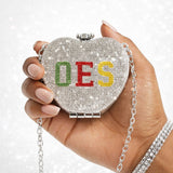 OES Mini Rhinestone Heart Crossbody Compact