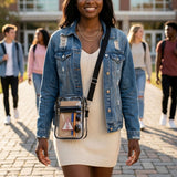 DST Black and Clear Greek Stadium Crossbody Bag