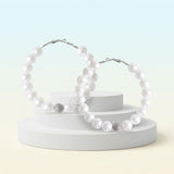 White Pearl & Stone Encrusted Bead Hoop Earrings