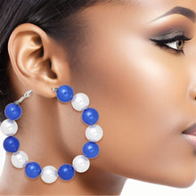 Cargar imagen en el visor de la galería, ZPB Sorority Blue White 60mm Pearl Hoop Earrings
