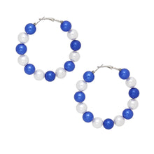 Cargar imagen en el visor de la galería, ZPB Sorority Blue White 60mm Pearl Hoop Earrings
