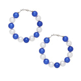 ZPB Sorority Blue White 60mm Pearl Hoop Earrings