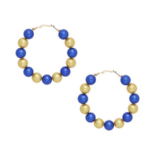 Cargar imagen en el visor de la galería, SGRHO Sorority Blue Gold 60mm Pearl Hoop Earrings

