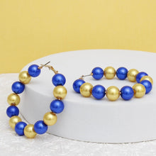 Cargar imagen en el visor de la galería, SGRHO Sorority Blue Gold 60mm Pearl Hoop Earrings
