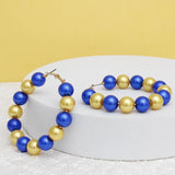 SGRHO Sorority Blue Gold 60mm Pearl Hoop Earrings