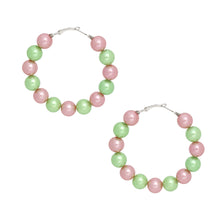 Cargar imagen en el visor de la galería, AKA Sorority Pink Green 60mm Pearl Hoop Earrings
