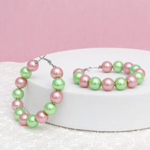Cargar imagen en el visor de la galería, AKA Sorority Pink Green 60mm Pearl Hoop Earrings
