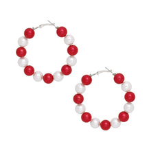 Cargar imagen en el visor de la galería, DST Sorority Red White 60mm Pearl Hoop Earrings
