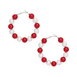 DST Sorority Red White 60mm Pearl Hoop Earrings