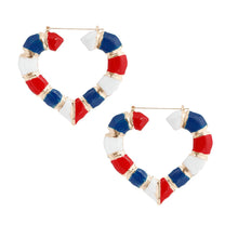 Load image into Gallery viewer, Red White Blue Heart Bamboo Hoops
