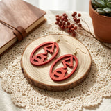 DST Oval Red Wood Greek Letter Fish Hook Earrings