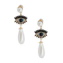 Load image into Gallery viewer, Cream Teardrop Evil Eye Earrings
