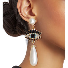 Load image into Gallery viewer, Cream Teardrop Evil Eye Earrings
