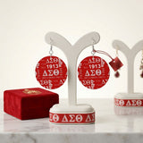 DST Round Red Graphic Print Fish Hook Earrings