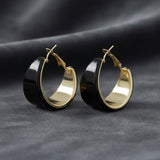 Hoop Black Resin Coated Classic Wide Gold Earrings