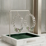 AKA Pink Green Stone Silver Chain Hoop Earrings