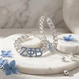 ZPB Blue Rhinestone Silver Chain Hoop Earrings