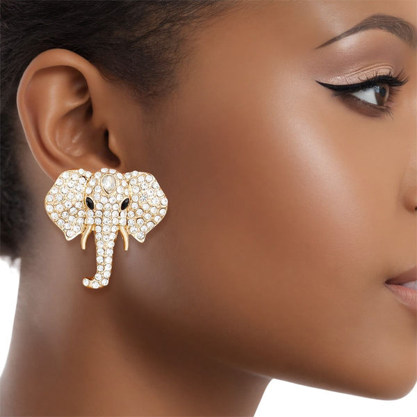 Studs Gold Glam Pave Elephant Head Earrings Women