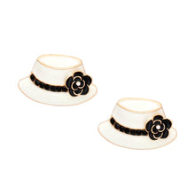 Load image into Gallery viewer, Studs White Gold Camellia Ladies Hat Earrings
