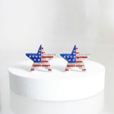 USA Flag Silver Star Patriotic Bling Stud Earrings