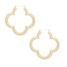 Load image into Gallery viewer, Hoops Gold Textured Quatrefoil Earrings for Women
