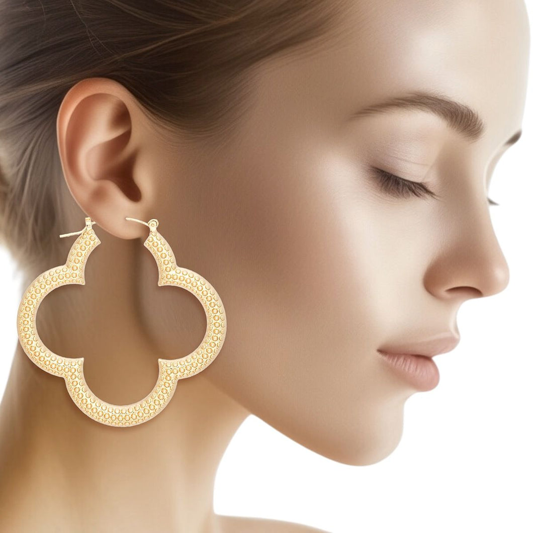 Hoops Gold Textured Quatrefoil Earrings for Women