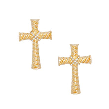 Cargar imagen en el visor de la galería, Stud Gold Cross Ridged Texture Earrings Women
