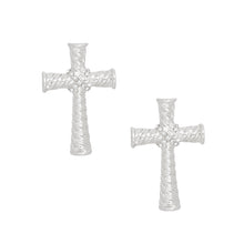 Cargar imagen en el visor de la galería, Stud Silver Cross Ridged Texture Earrings Women
