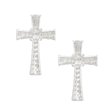 Cargar imagen en el visor de la galería, Stud Silver Cross Ridged Texture Earrings Women
