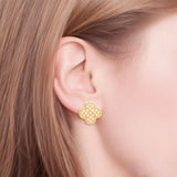 Studs Gold Cream Pearl Quatrefoil Clover Earrings