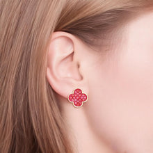 Load image into Gallery viewer, Studs Pink Rhinestone Quatrefoil Clover Earrings
