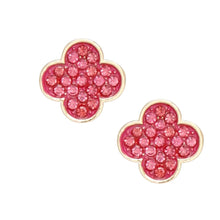 Load image into Gallery viewer, Studs Pink Rhinestone Quatrefoil Clover Earrings
