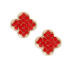 Load image into Gallery viewer, Studs Red Rhinestone Quatrefoil Clover Earrings
