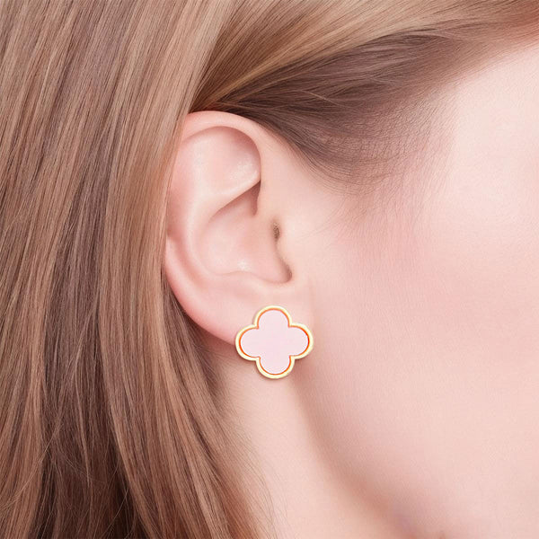 Studs Gold Pink Quatrefoil Clover Earrings Women