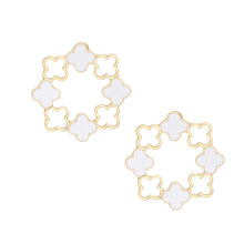 Cargar imagen en el visor de la galería, Stud Gold Clover Wreath White Earrings for Women

