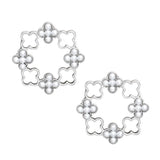 Stud Silver Clover Wreath Pearl Earrings for Women