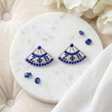 ZPB Sorority Greek Blue Silver Fan Stud Earrings