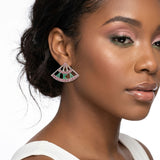 AKA Sorority Greek Pink Green Fan Stud Earrings
