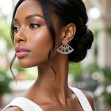AKA Sorority Greek Pink Green Fan Stud Earrings