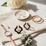 Hoop Black Resin Gold Quatrefoil Clover Earrings