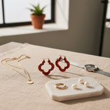 Hoop Red Resin Gold Quatrefoil Clover Earrings