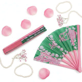 AKA Sorority Large Floral Pearl Print Fabric Fan