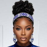 ZPB Blue Clear Rhinestone Black Stretch Headband