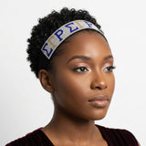 SGRHO Blue Gold Rhinestone Black Stretch Headband
