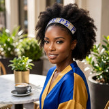 SGRHO Blue Gold Rhinestone Black Stretch Headband